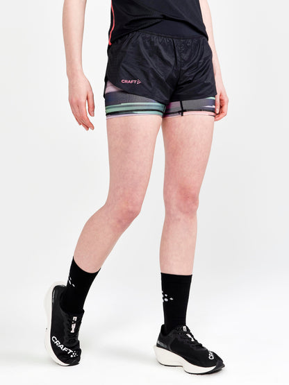 WOMEN'S CTM DISTANCE 2IN1 RUNNING SHORTS - MULTI-ROXO Craft Sportswear NA