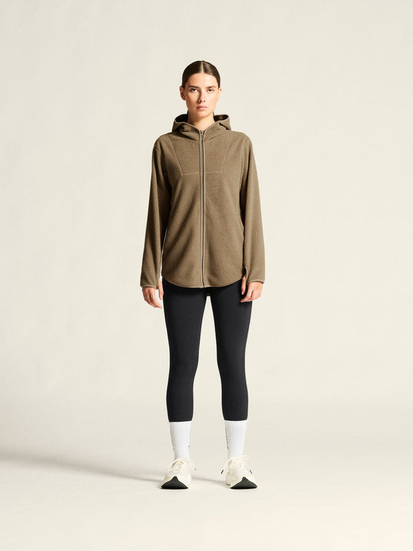 Women's Join Pile Fleece FZ Hood - Taupe
